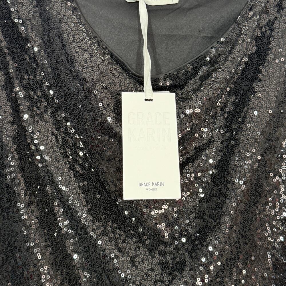 Grace Karin Sheath Dress NWT Plus Size 2XL Black Sequin One Shoulder Sparkly - Picture 8 of 10